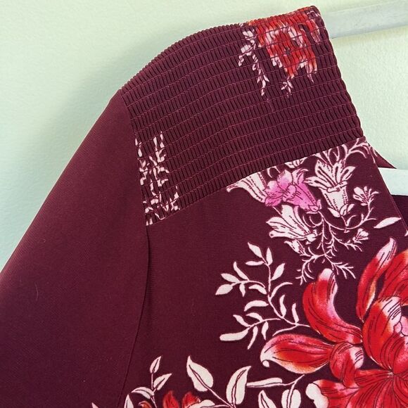 Women’s Plus size 2X gorgeous flutter sleeve maroon & pink floral dress NEW - Picture 8 of 15